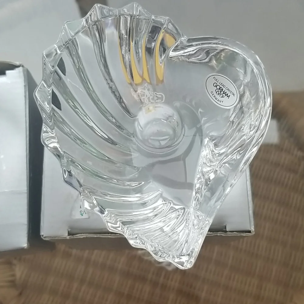 Gorham heart crystal candle holders, pair